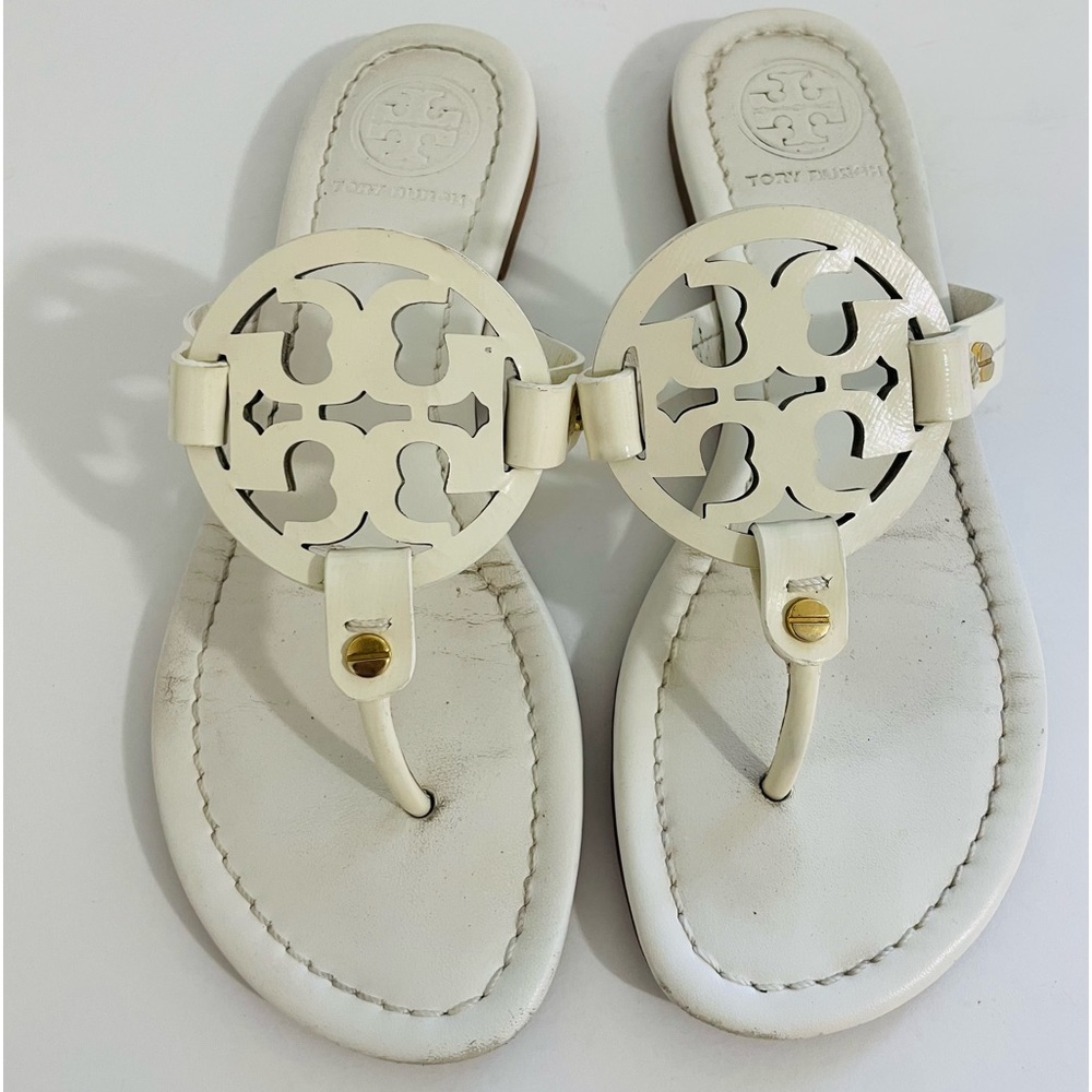 Tory Burch Miller Patent Calf Women's Sandals US 6 Off White Flat thong sandals
